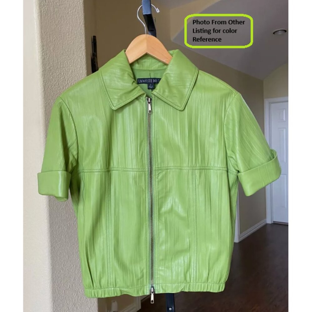 Lafayette 148 New York Lime Green Leather Jacket Size 0 - Picture 2 of 5